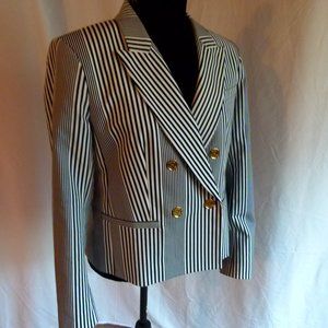 NWOT Michael Kors Navy white Striped double breasted blazer 12